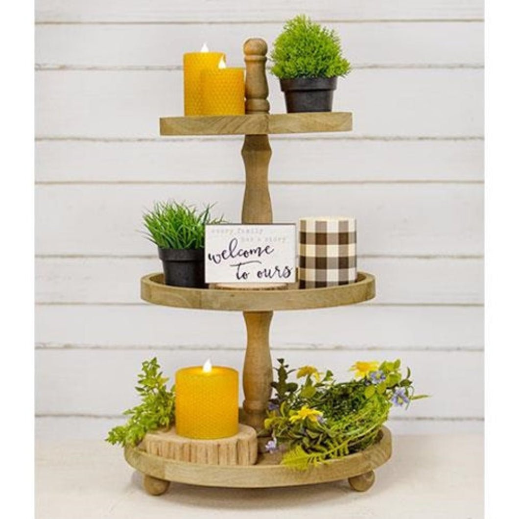 Primitive Aged Wood 23" Wooden Distressed Wooden Three - Tiered Tray - The Primitive Pineapple Collection