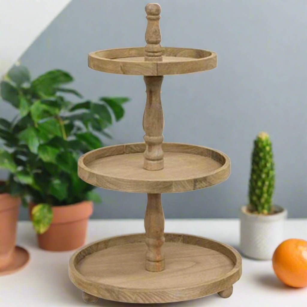 Primitive Aged Wood 23" Wooden Distressed Wooden Three - Tiered Tray - The Primitive Pineapple Collection