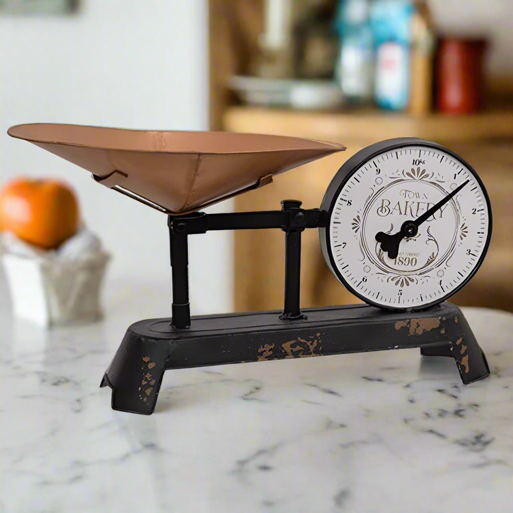 Vintage Rustic Farmhouse Town Bakery Distressed Metal Decorative Scale - The Primitive Pineapple Collection