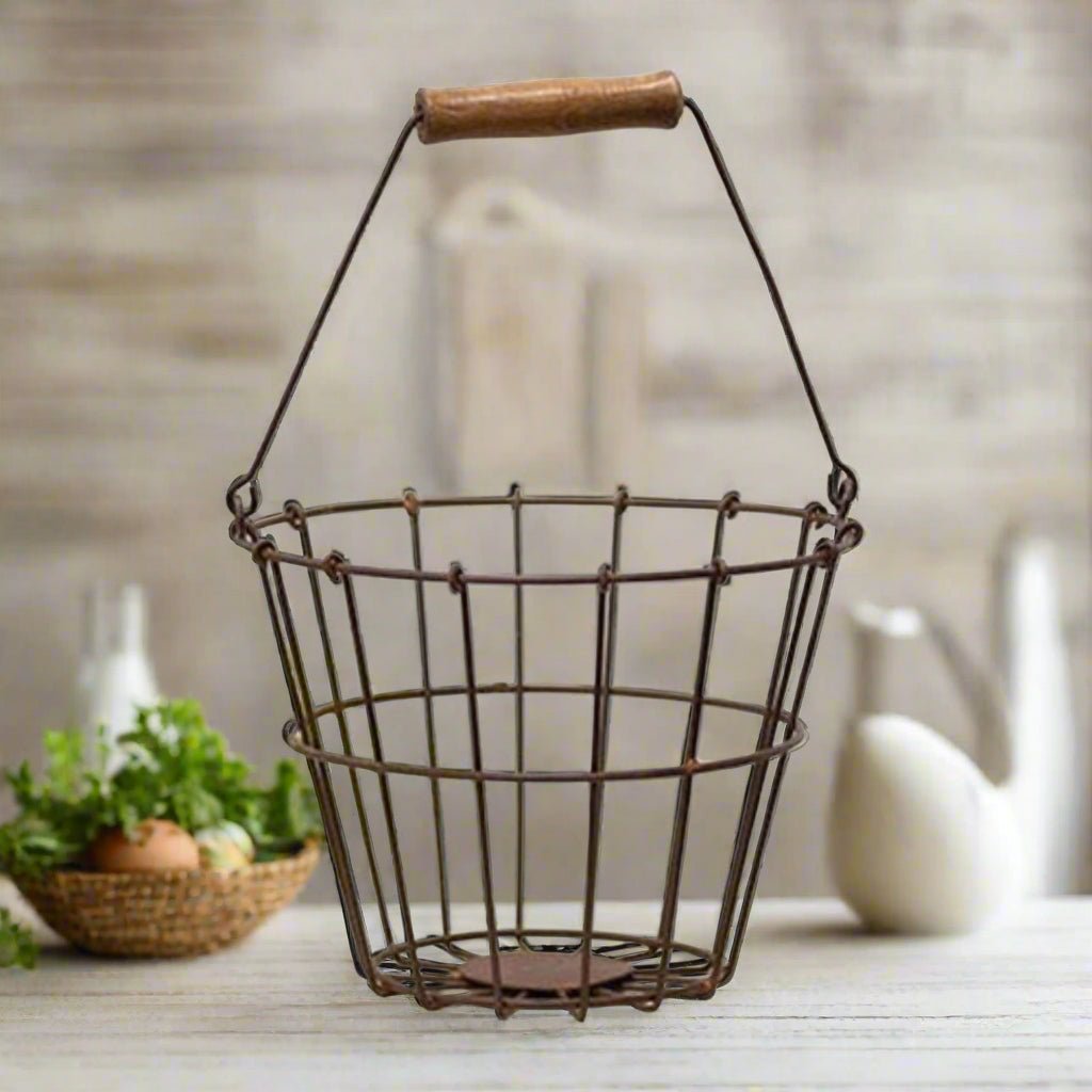 Primitive Spring Easter 6" Rusty Wire Egg Basket - The Primitive Pineapple Collection