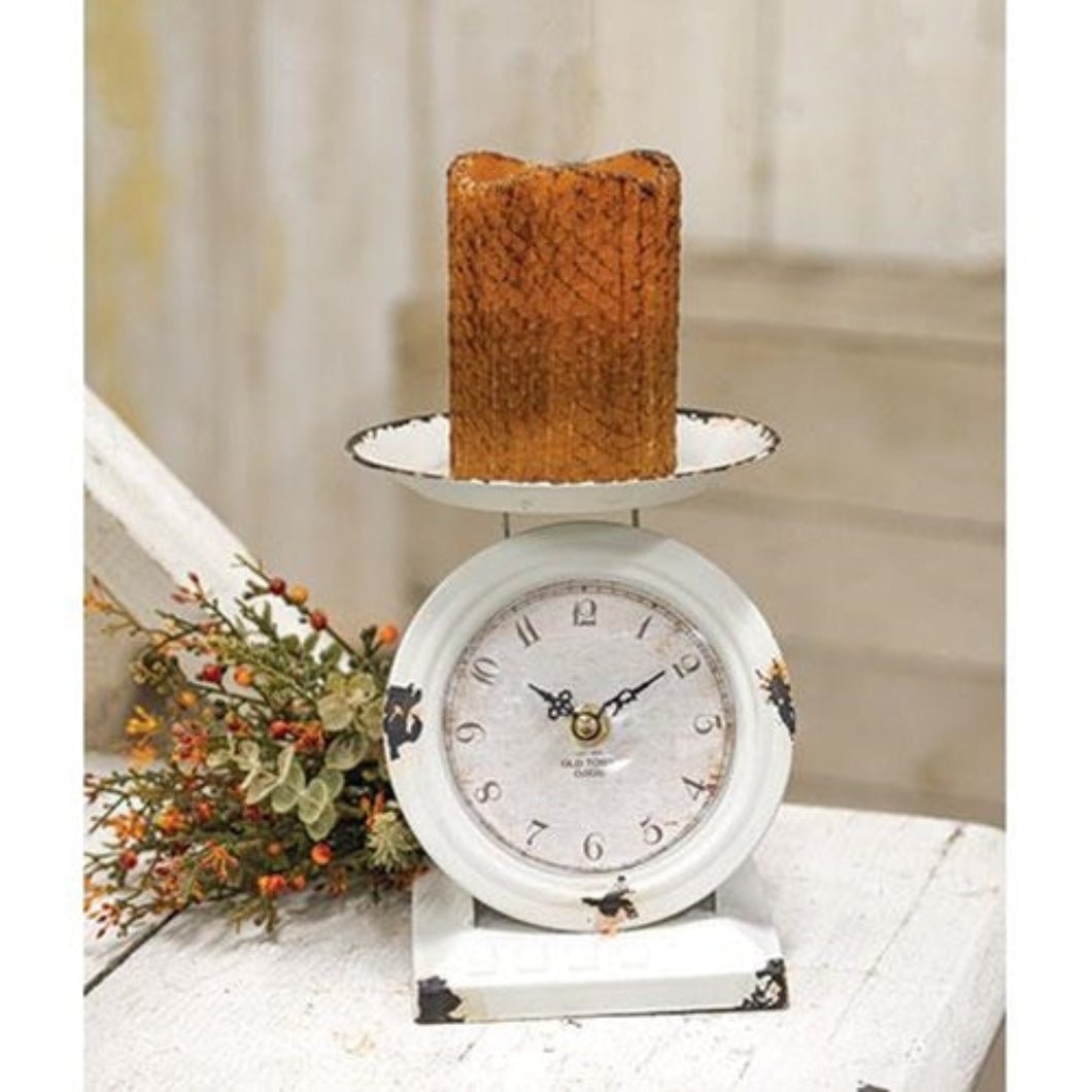 Vintage Rustic Farmhouse White Old Town Scale Clock - The Primitive Pineapple Collection