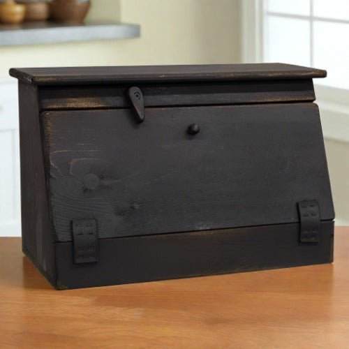 Primitive Handcrafted Distressed Black Wood Bread Box 16.5" - The Primitive Pineapple Collection