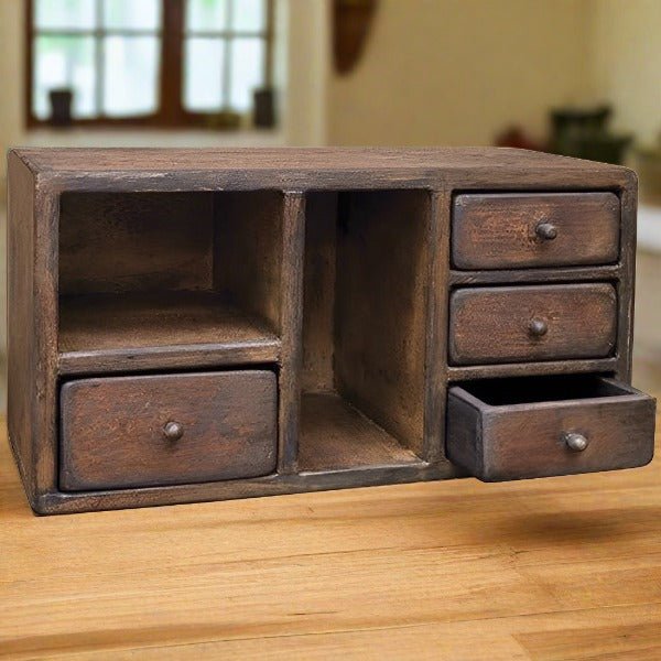 Primitive Handcrafted Distressed Mustard 4 Drawer Counter Cubby - The Primitive Pineapple Collection