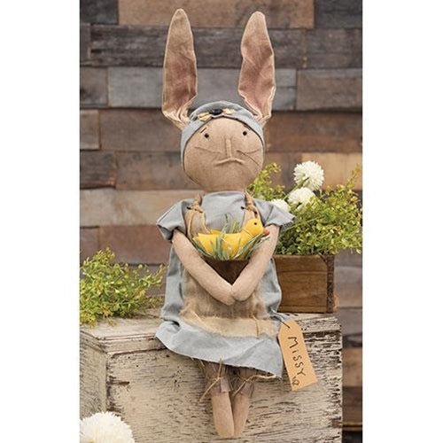 Primitive Easter Spring Missy Bunny & Her Chick Doll 29" - The Primitive Pineapple Collection