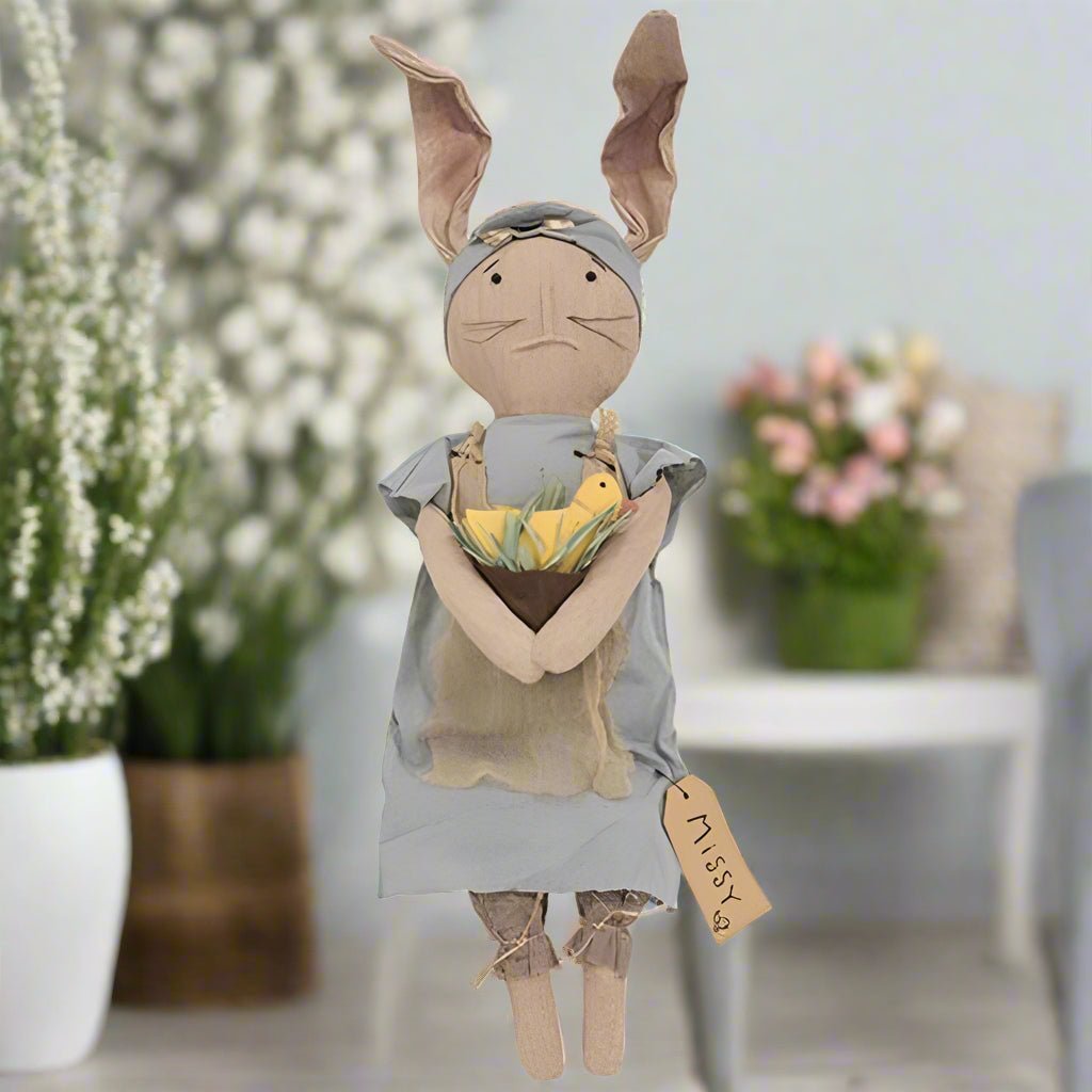 Primitive Easter Spring Missy Bunny & Her Chick Doll 29" - The Primitive Pineapple Collection