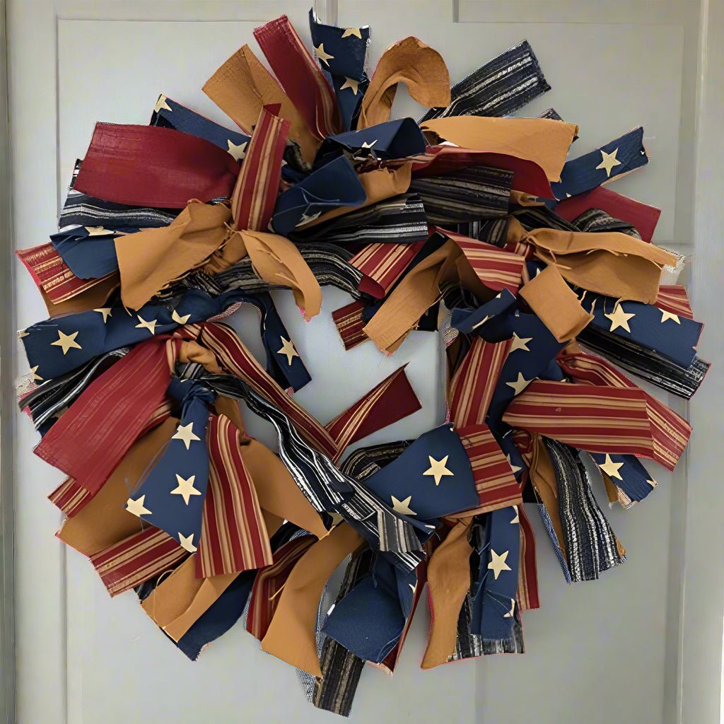 Primitive Spring Primitive Americana Rag Wreath 12" - The Primitive Pineapple Collection