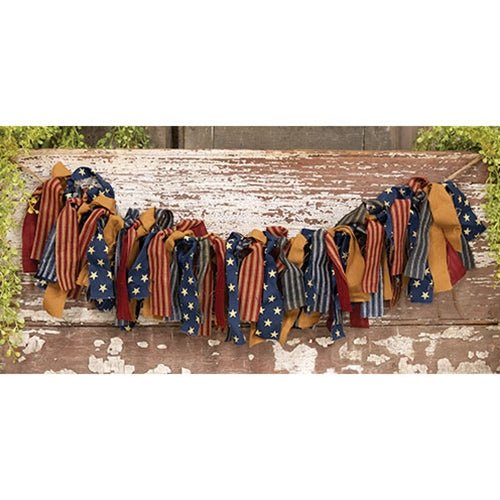 Primitive Spring Primitive Americana Rag Strip Americana Garland 33" - The Primitive Pineapple Collection