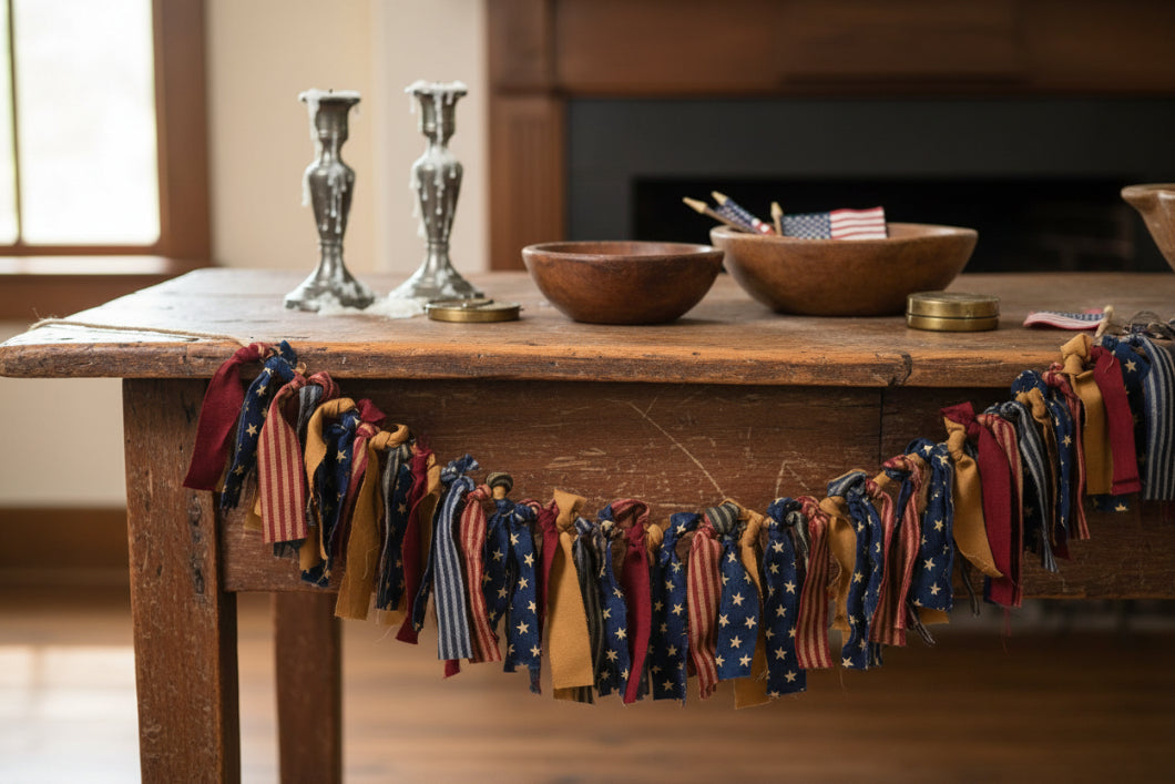 Primitive Spring Primitive Americana Rag Strip Americana Garland 33" - The Primitive Pineapple Collection