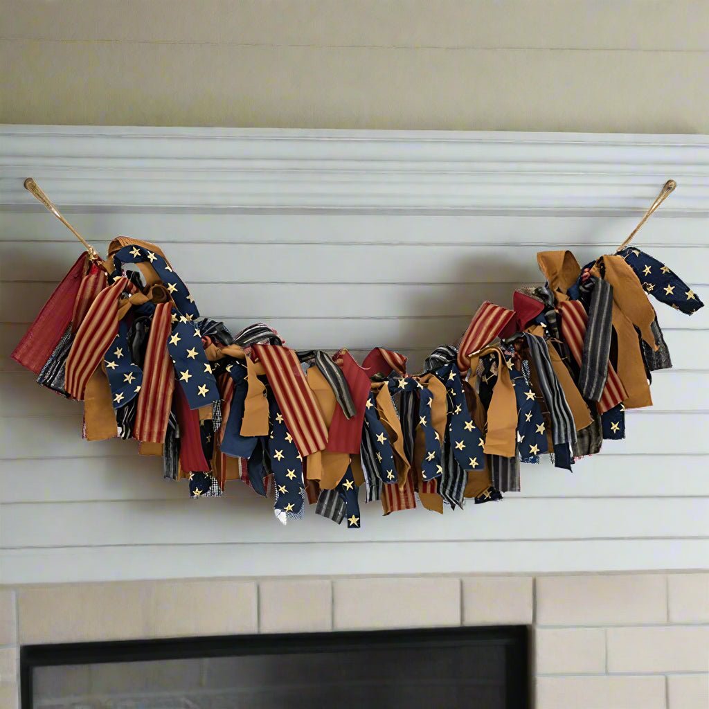 Primitive Spring Primitive Americana Rag Strip Americana Garland 33" - The Primitive Pineapple Collection