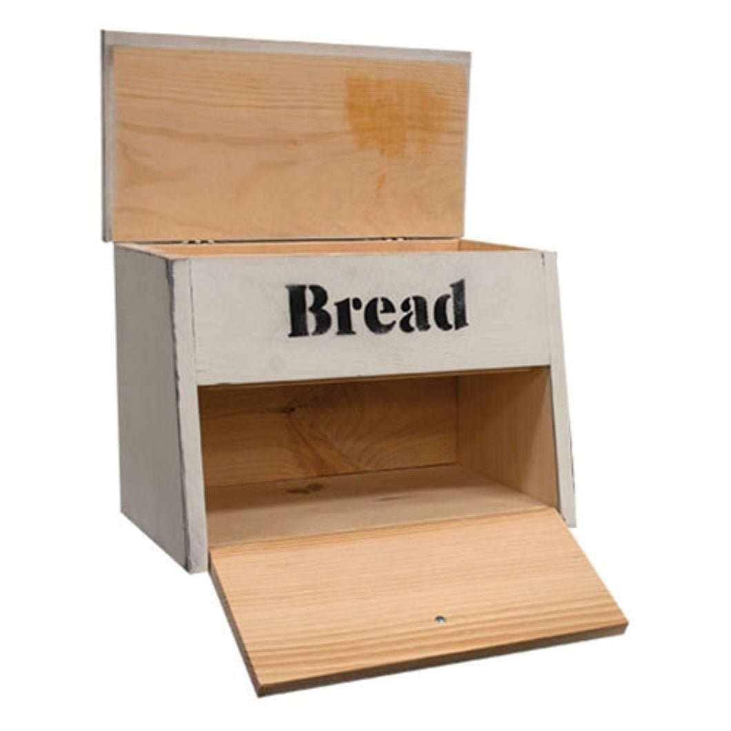 Primitive Farmhouse Handcrafted Wooden 2 Compartment White Bread Box - The Primitive Pineapple Collection
