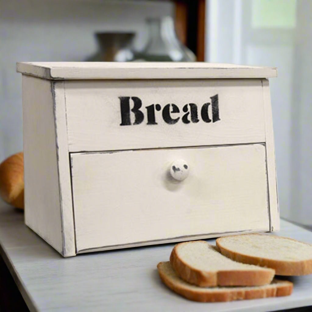 Primitive Farmhouse Handcrafted Wooden 2 Compartment White Bread Box - The Primitive Pineapple Collection