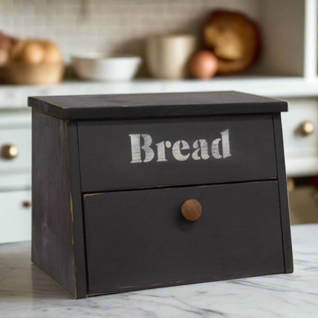 Primitive Farmhouse Handcrafted Wooden 2 Compartment Black Bread Box - The Primitive Pineapple Collection