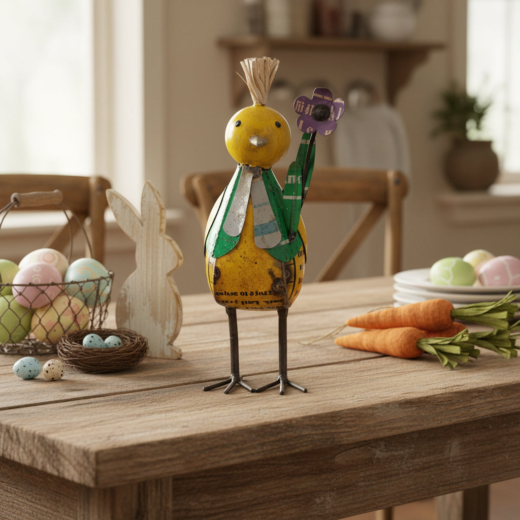 Primitive Spring Easter Recycled Metal Cora Baby Chick 9" Figurine - The Primitive Pineapple Collection