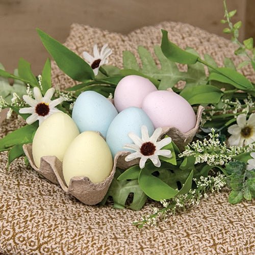 Primitive Spring Easter 6 pc Pastel Easter Eggs in Crate - The Primitive Pineapple Collection