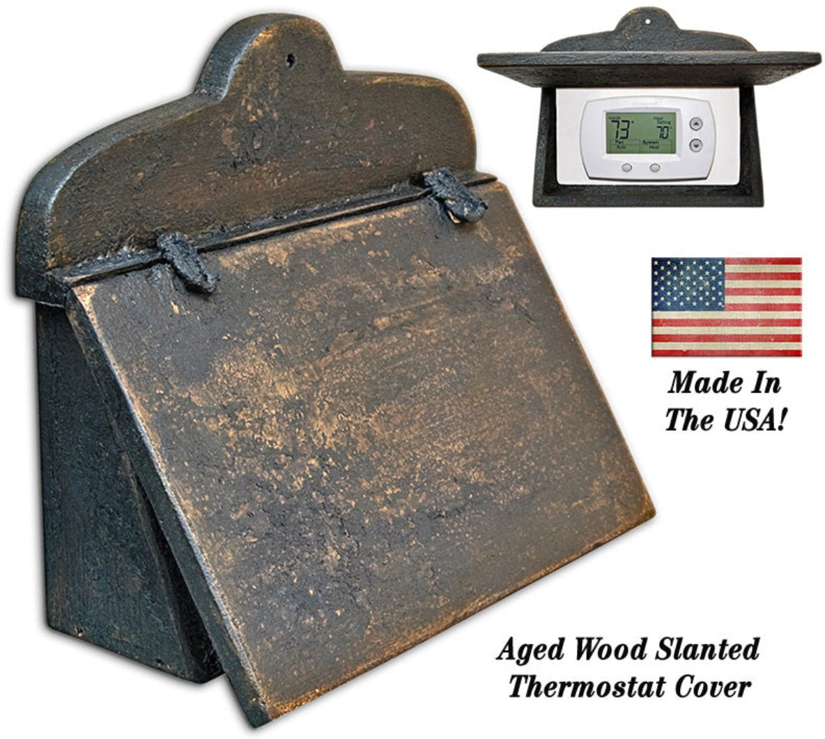 Primitive Handcrafted Aged Wood Slant Front Thermostat Cover - The Primitive Pineapple Collection