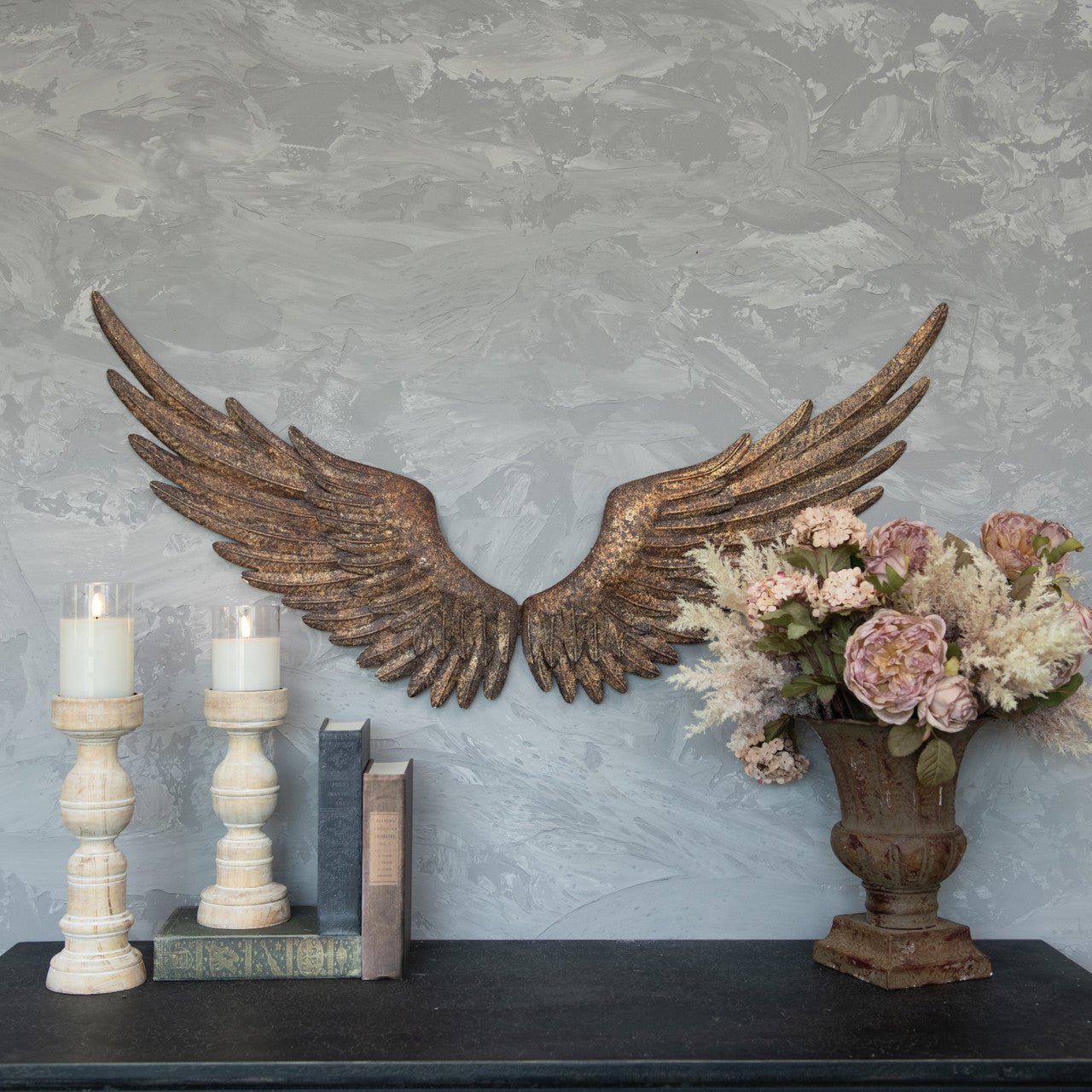 Primitive Ragon House Rustic Antique Gold Wall Angel Wings 39"L - The Primitive Pineapple Collection