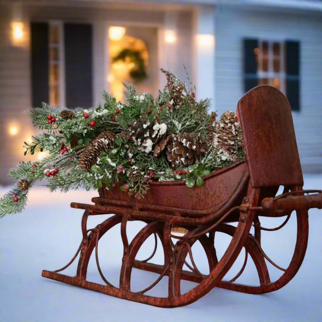 Primitive Ragon House Christmas Distressed 20" Metal Red Sleigh - The Primitive Pineapple Collection
