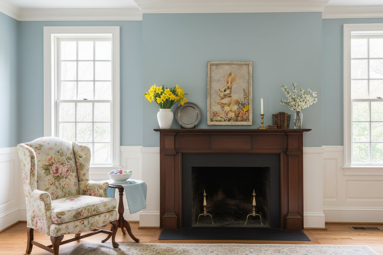 Primitive Ragon House Easter Spring 23" Cream Bunny in Flowers Framed Sign - The Primitive Pineapple Collection