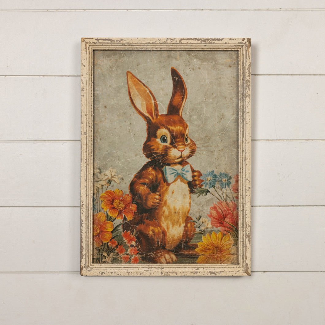 Ragon House 23" Brown Bunny with Bow Tie Framed Sign | Primitive Easter - The Primitive Pineapple Collection