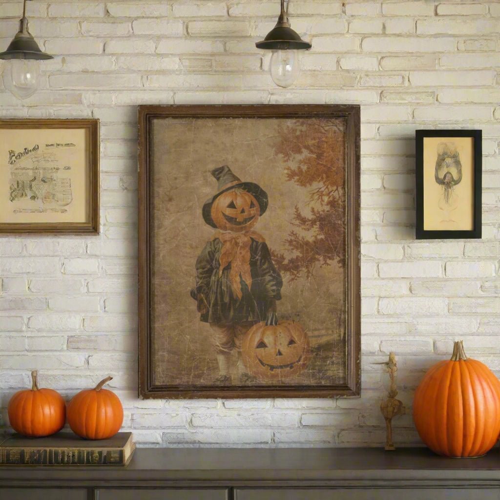 Ragon House Halloween Fall 24.5" Vintage Looking Pumpkin Girl Print - The Primitive Pineapple Collection