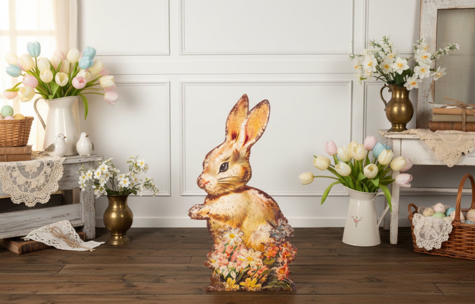 Ragon House 36” Standing Cream Bunny Dummy Board | Primitive Easter - The Primitive Pineapple Collection