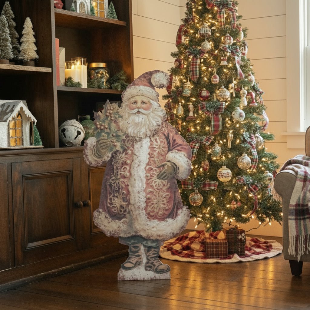 Ragon House Christmas 35.75" Retro Santa with Holly Metal Dummy Board - The Primitive Pineapple Collection