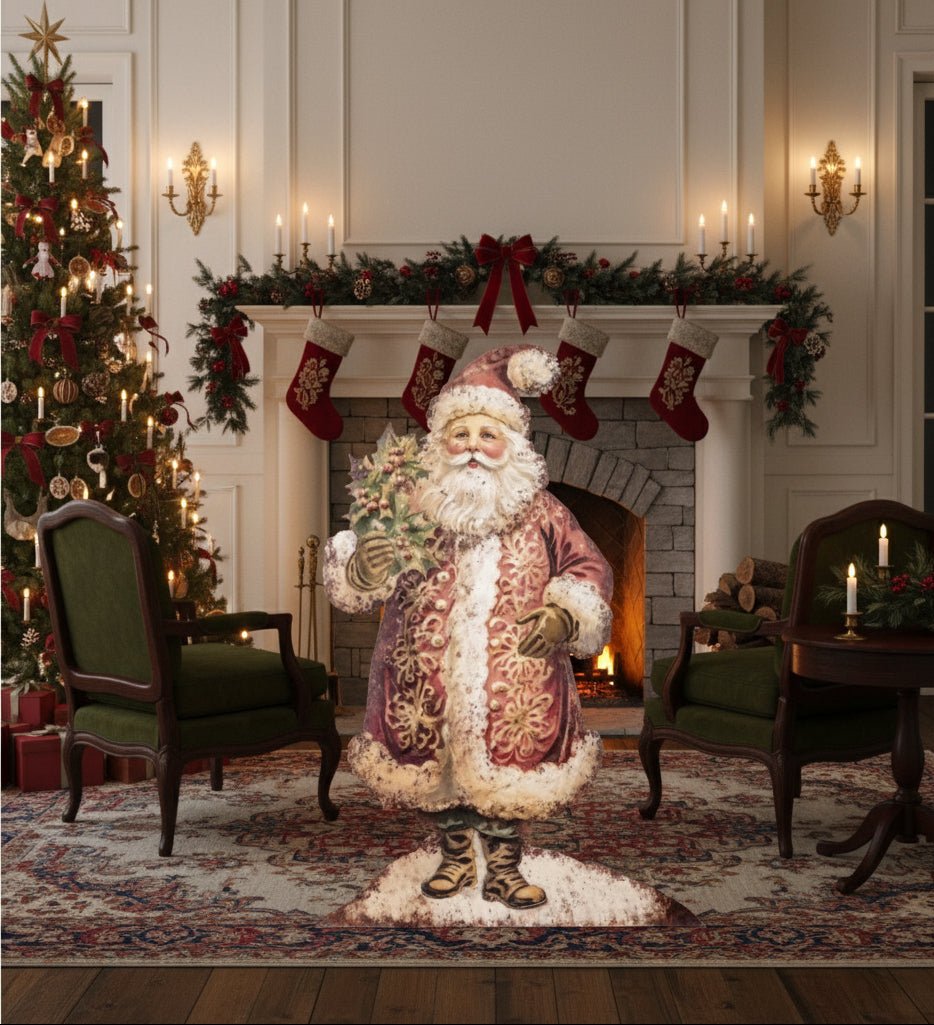 Ragon House Christmas 35.75" Retro Santa with Holly Metal Dummy Board - The Primitive Pineapple Collection