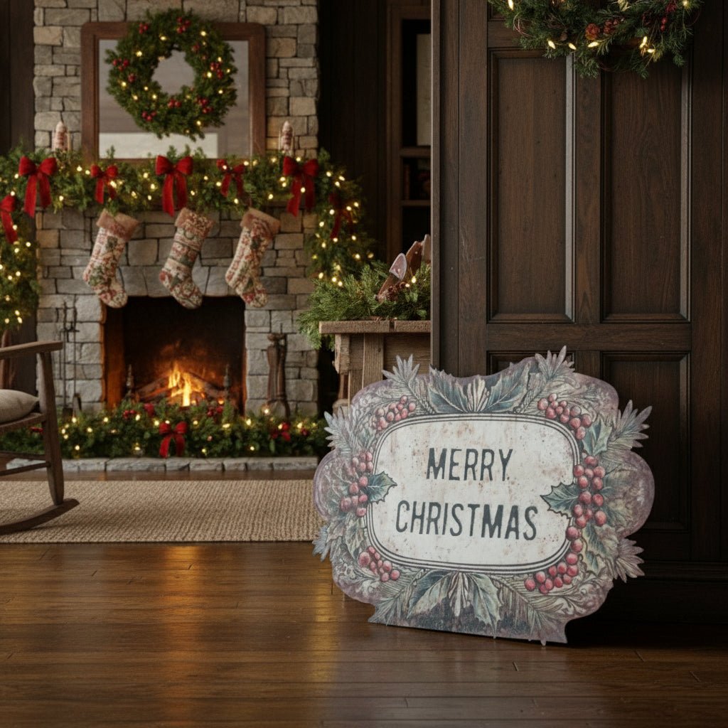 Ragon House Christmas 35.75" Retro Merry Christmas Metal Dummy Board - The Primitive Pineapple Collection