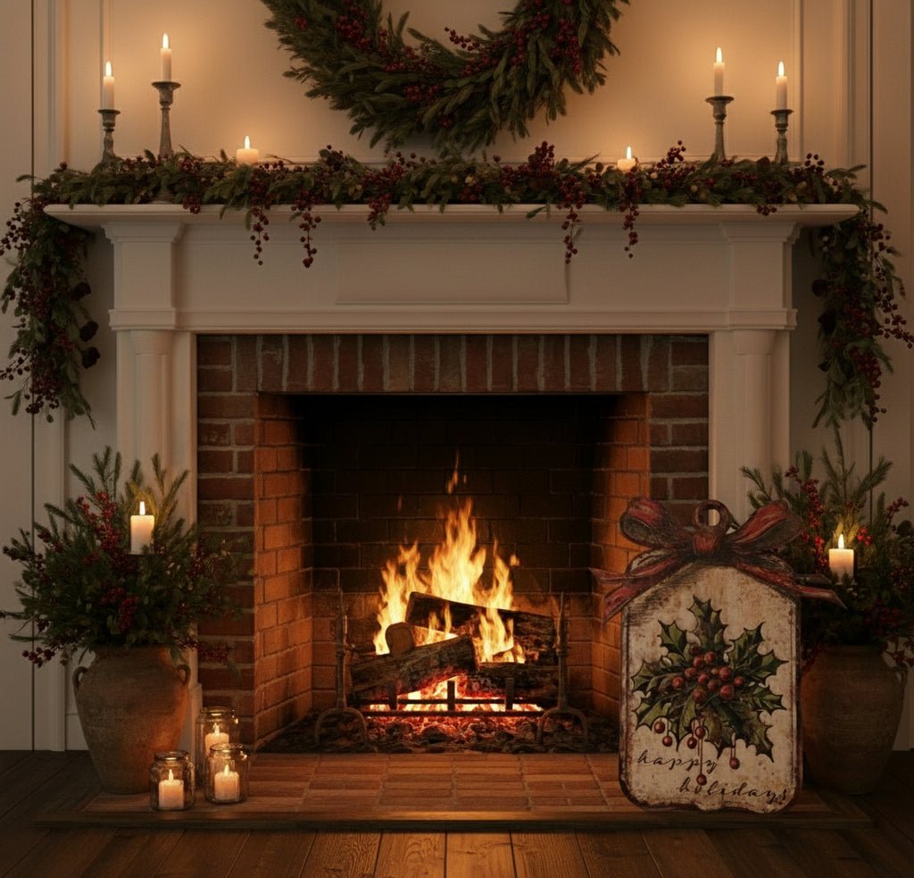 Ragon House Christmas 35.75" Happy Holidays Holly Metal Dummy Board - The Primitive Pineapple Collection