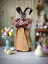 Handcrafted by Michelle Spring Easter Clay Sculpted Head Bunny Girl w/ Carrot on Stand - The Primitive Pineapple Collection