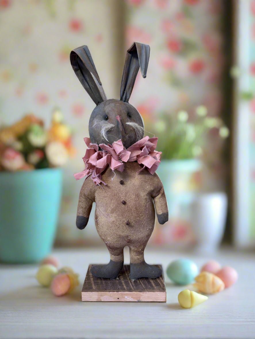 Handcrafted by Michelle Spring Easter Ruffles Collar Cream Bunny on Stand - The Primitive Pineapple Collection
