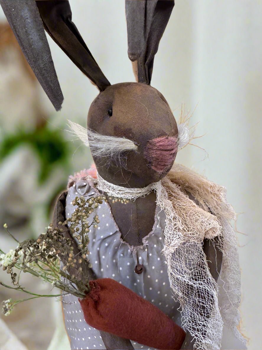 Handcrafted by Michelle Spring Easter Mr Bunny w/ Carrot on Stand 21" - The Primitive Pineapple Collection