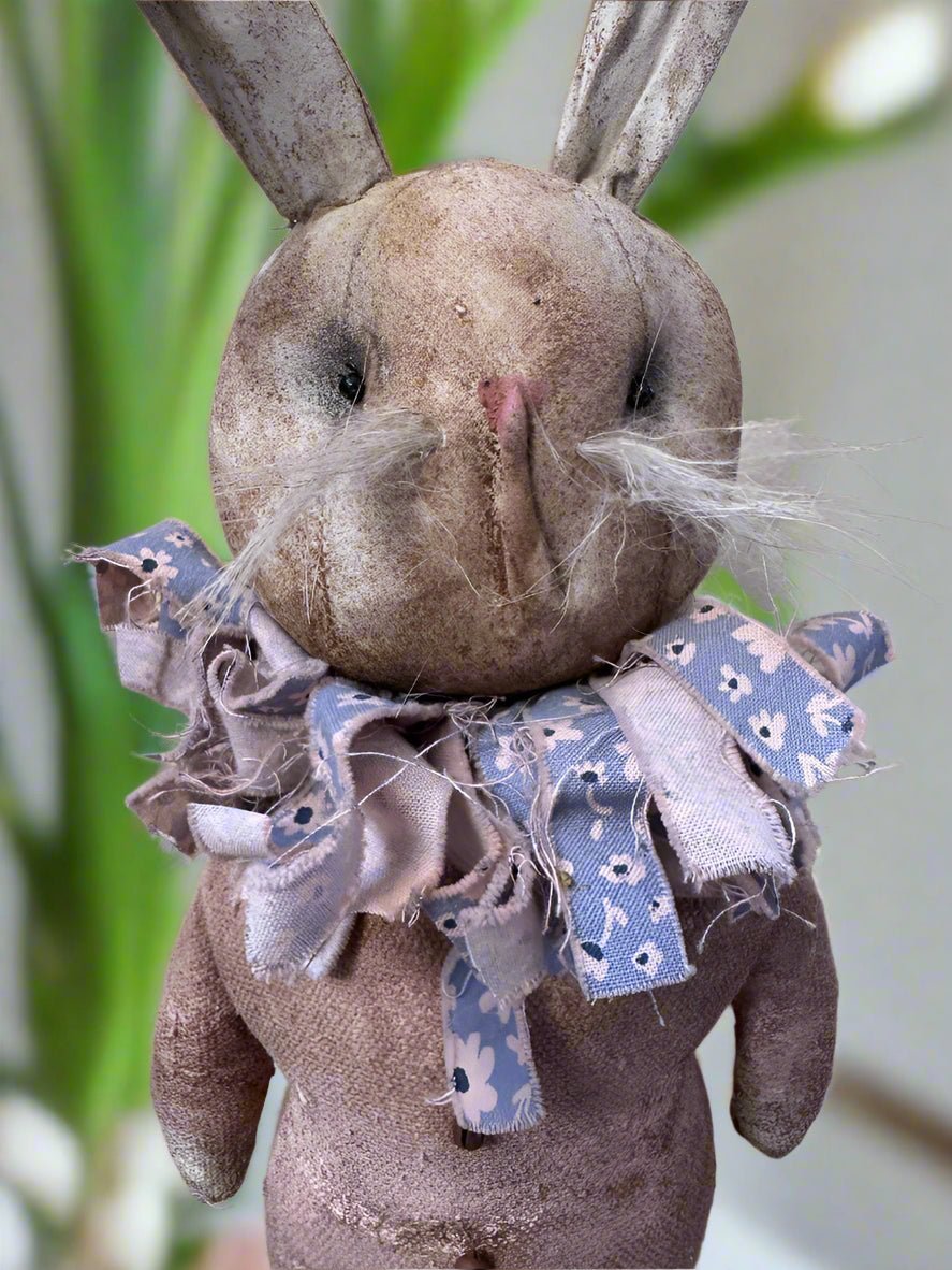 Handcrafted by Michelle Spring Easter Ruffles Collar Pink Bunny on Stand - The Primitive Pineapple Collection