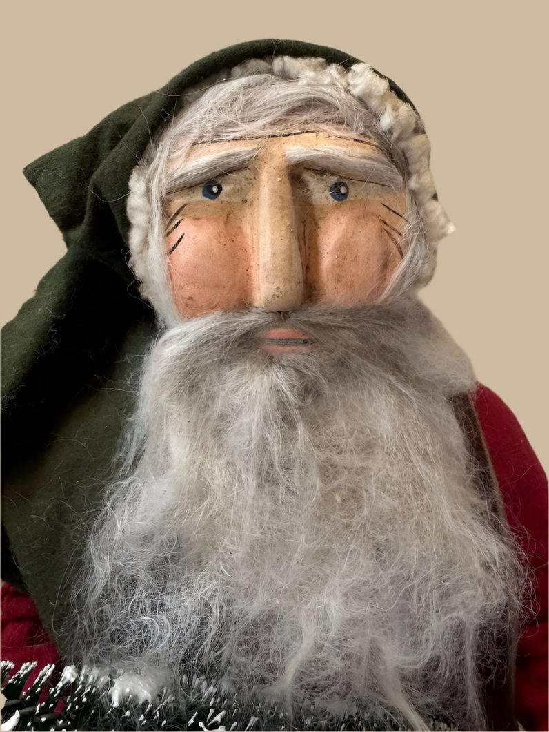 Handcrafted by Michelle Early American Hand Sculpted Clay Face Santa w/Christmas Tree 20" - The Primitive Pineapple Collection