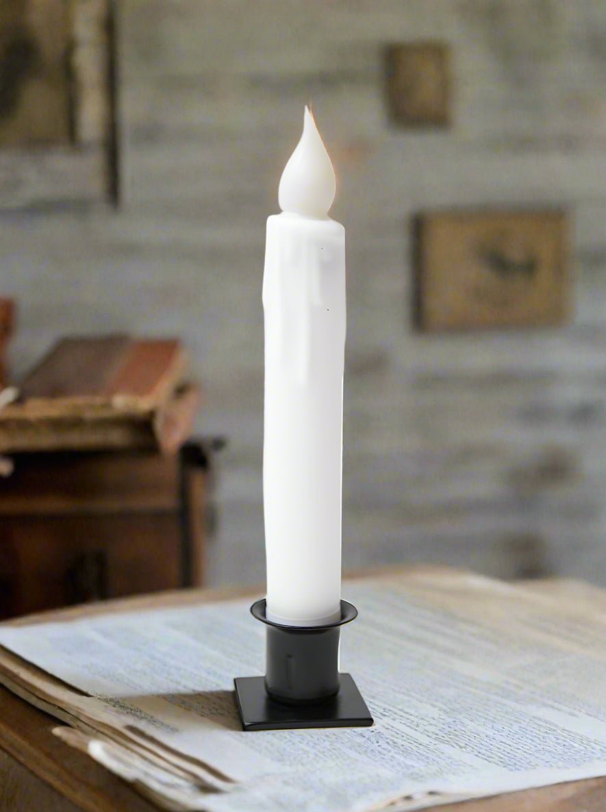 Primitive Handcrafted 7" White Battery Operated LED Timer Taper Candle - The Primitive Pineapple Collection