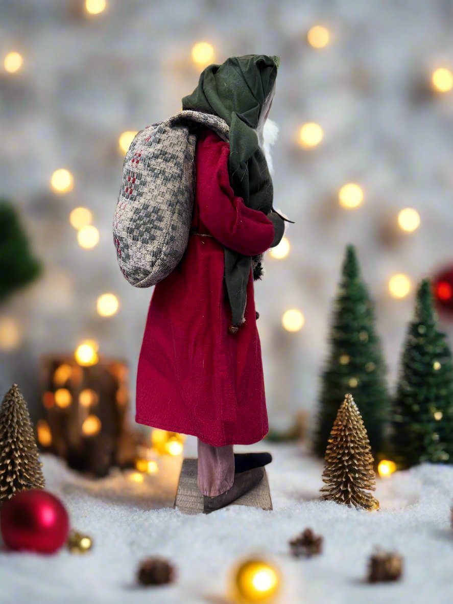 Handcrafted by Michelle Early American Hand Sculpted Clay Face Santa w/ Sack Doll 24" - The Primitive Pineapple Collection