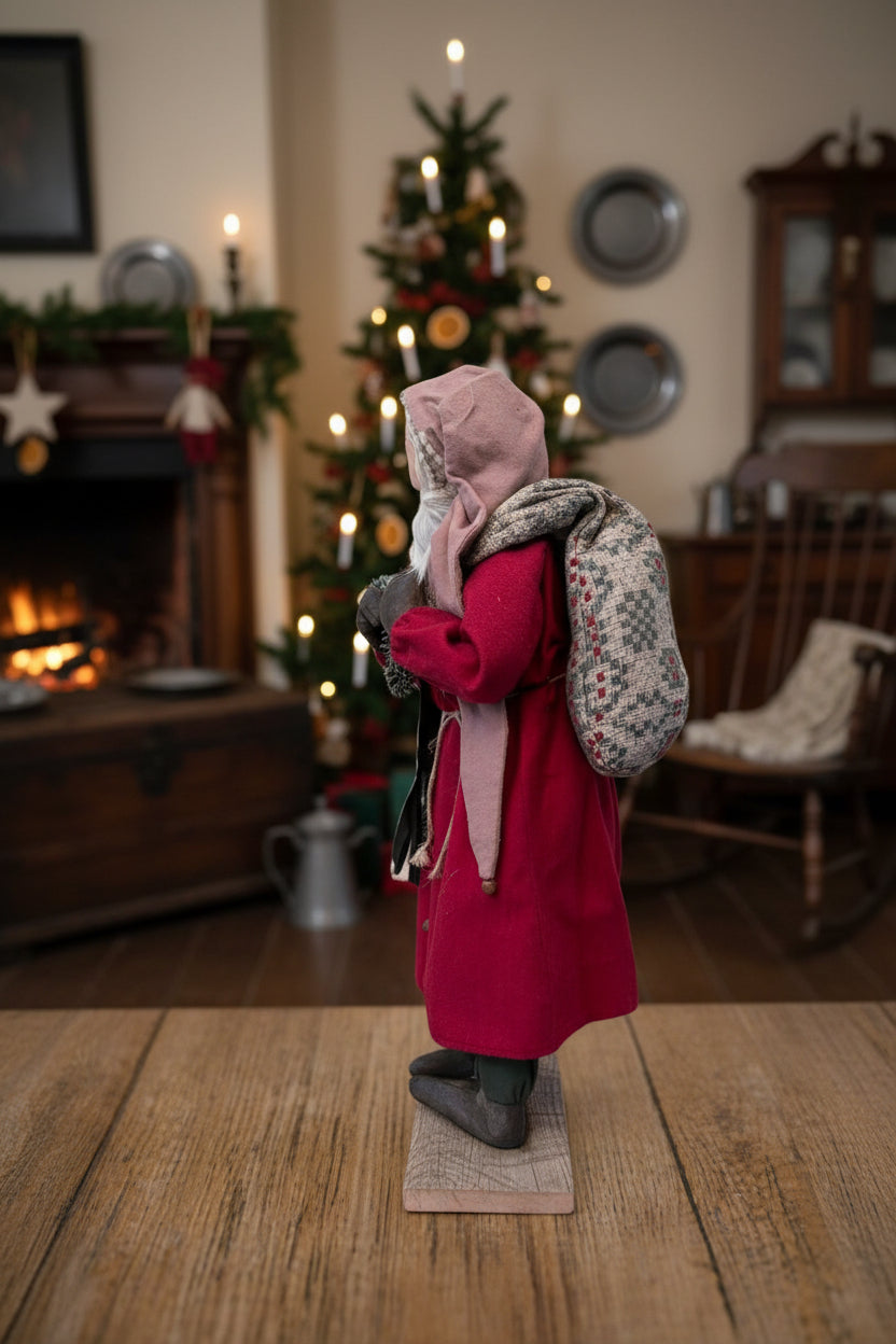 Handcrafted by Michelle Early American Hand Sculpted Clay Face Santa w/ Sack Doll 24" - The Primitive Pineapple Collection