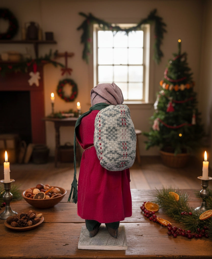 Handcrafted by Michelle Early American Hand Sculpted Clay Face Santa w/ Sack Doll 24" - The Primitive Pineapple Collection