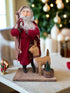 Handcrafted by Michelle Hand Sculpted Clay Face Red Santa w/Reindeer 19" - The Primitive Pineapple Collection