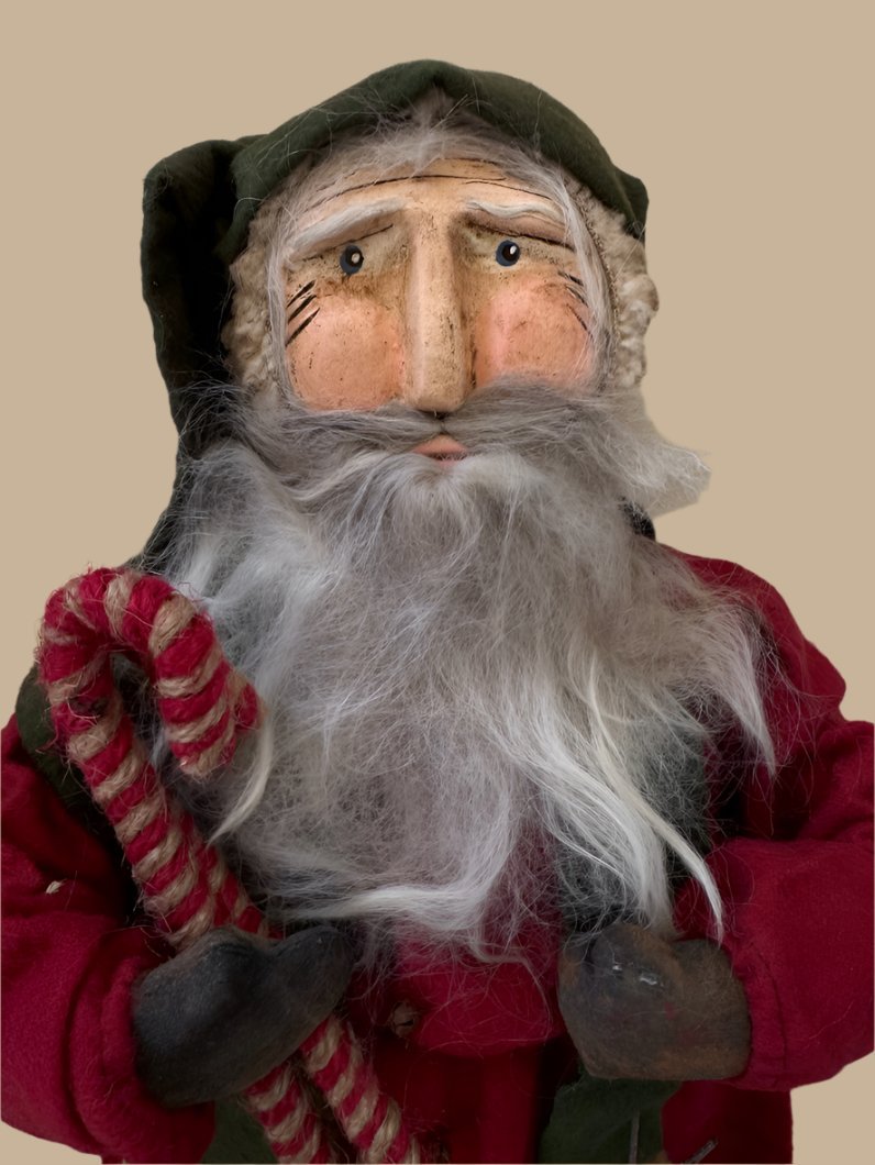 Handcrafted by Michelle Hand Sculpted Clay Face Red Santa w/Reindeer 19" - The Primitive Pineapple Collection