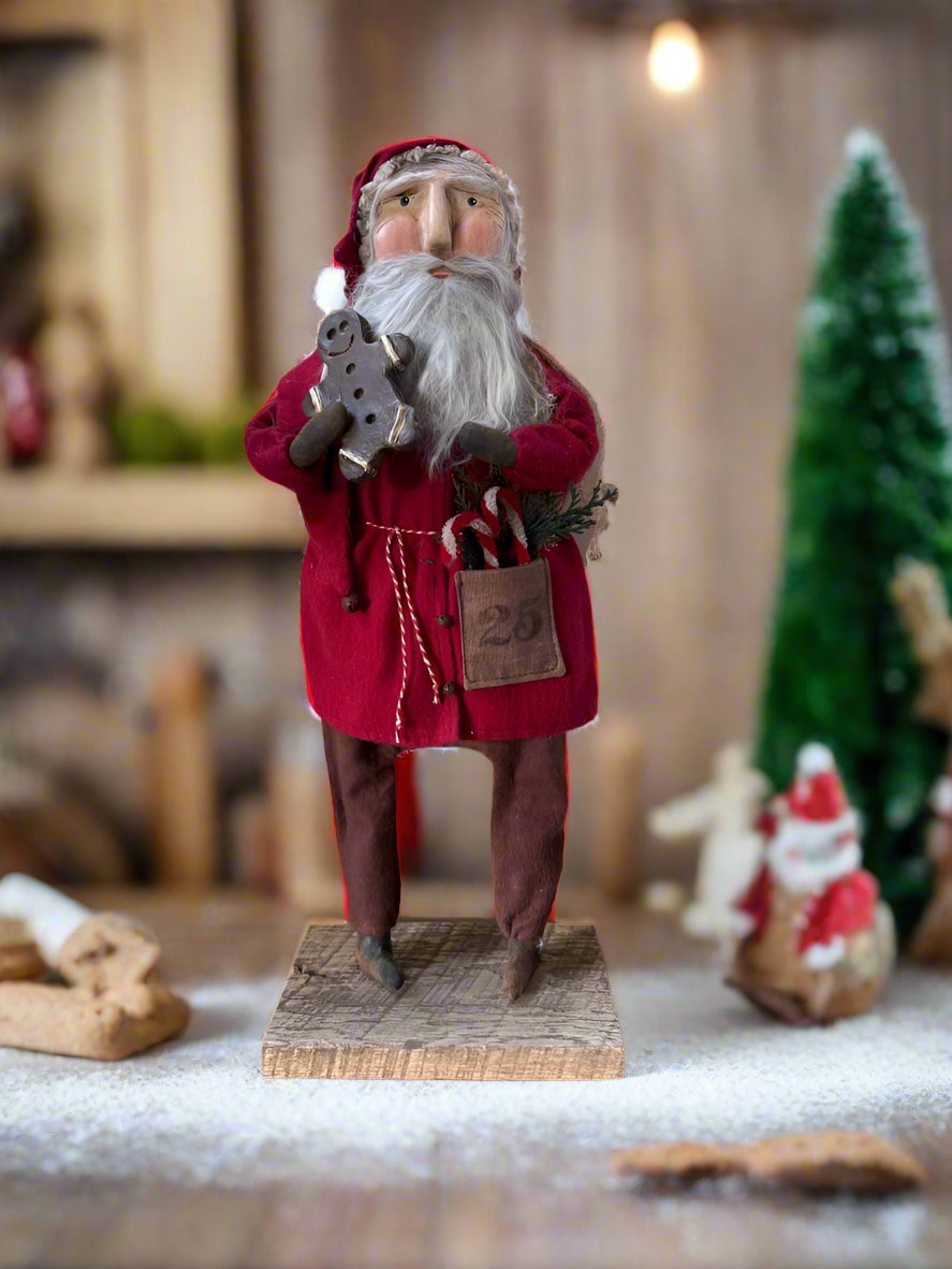 Handcrafted by Michelle Hand Sculpted Clay Face Santa w/ Gingerbread Doll 18" - The Primitive Pineapple Collection