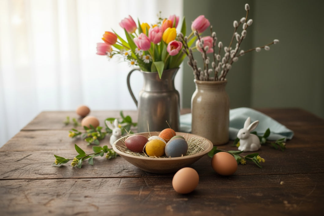Primitive Colonial Handcrafted Spring 6 pc Egg w/ Prim Easter Grass - The Primitive Pineapple Collection