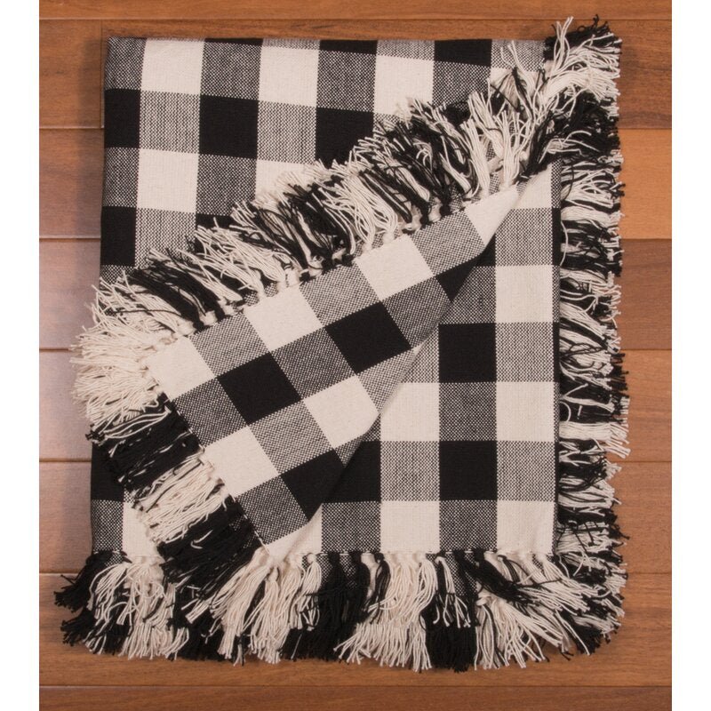 Primitive Farmhouse Buffalo Check Black Afghan Throw 50" x 60" - The Primitive Pineapple Collection