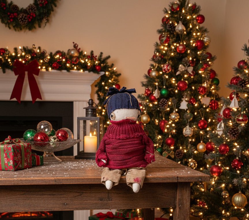 Primitive Handcrafted Henry Snowman Doll w/ Hat and Greens 10" - The Primitive Pineapple Collection