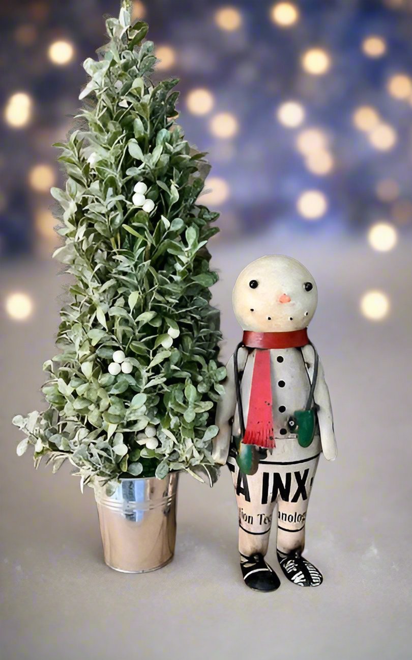 Primitive Christmas 11.25" Recycled Metal Snowman with Mittens - The Primitive Pineapple Collection