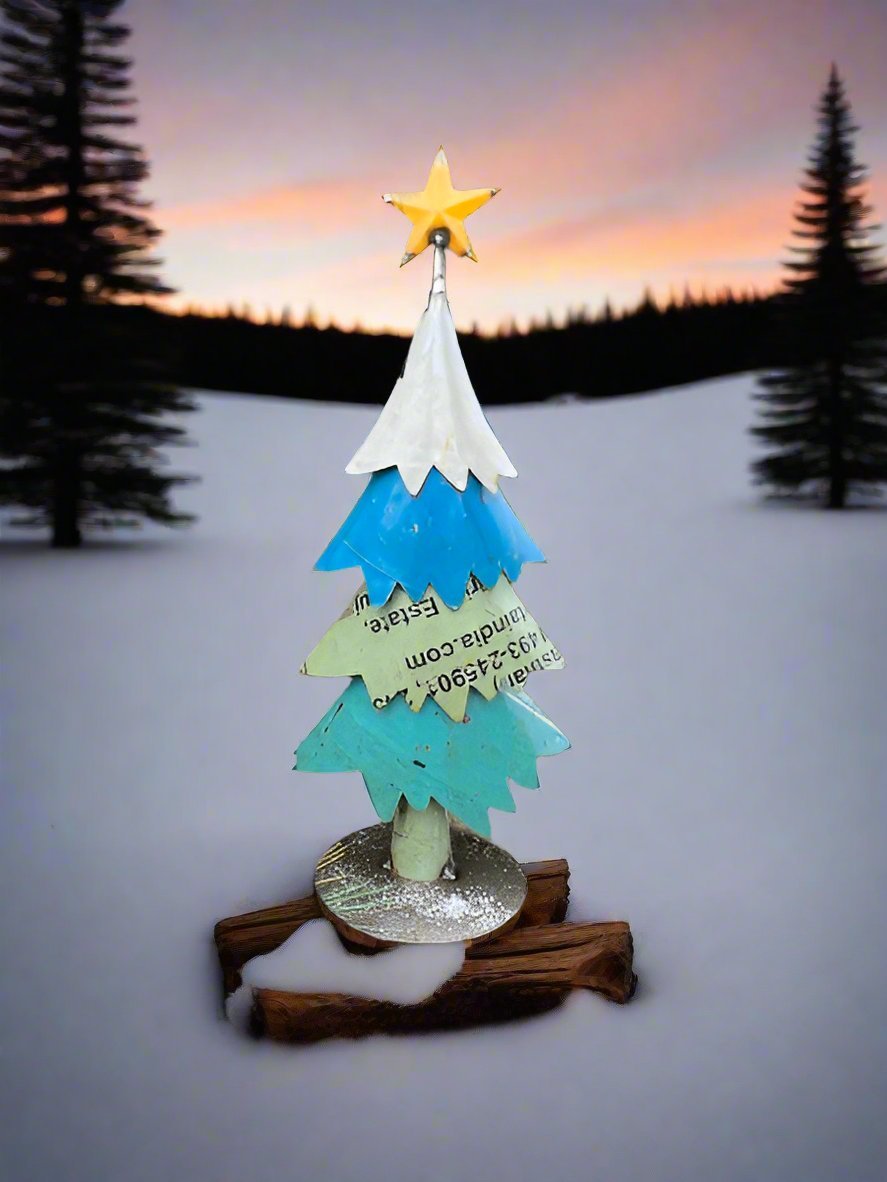 Primitive Christmas 16” Recycled Metal Christmas Tree with Star - The Primitive Pineapple Collection