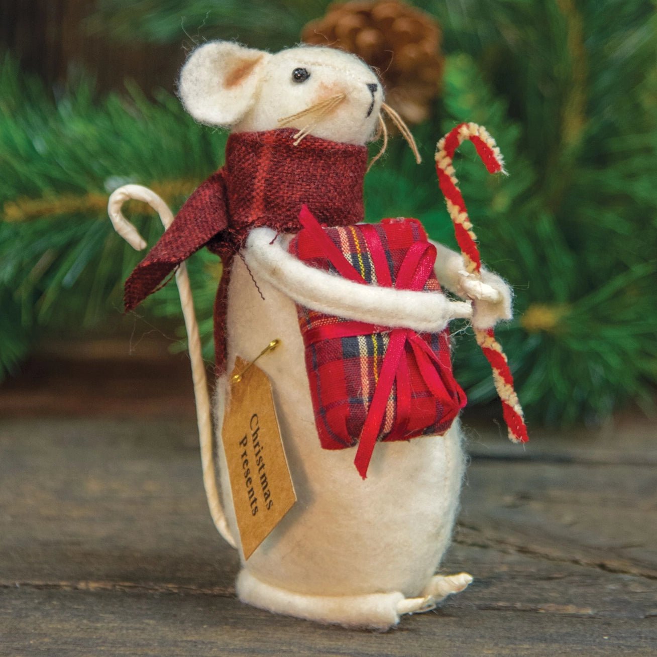 Primitive Christmas Presents Mouse Doll Shelf Sitter 6” - The Primitive Pineapple Collection