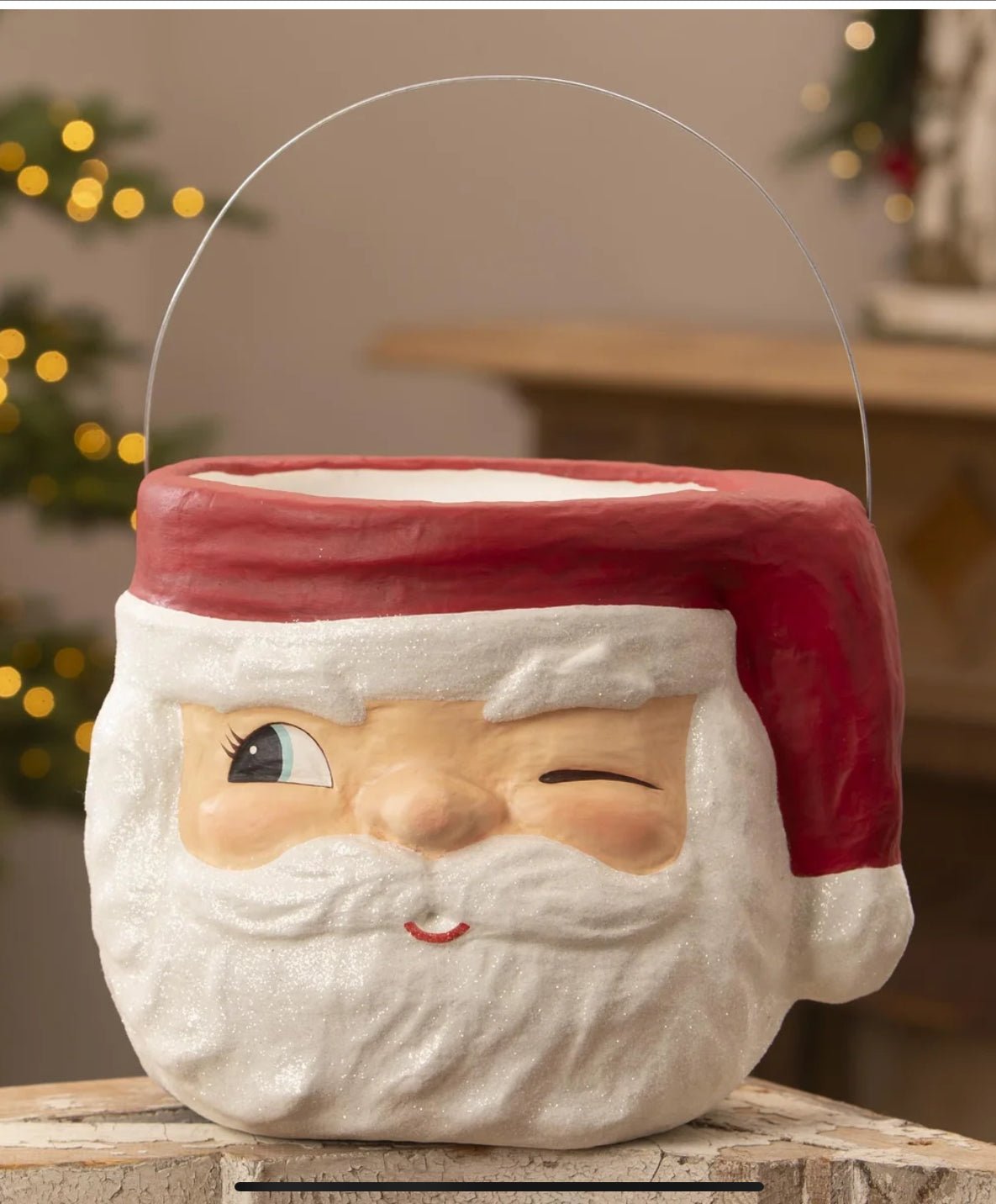 Bethany Lowe Christmas 13.75” Retro Winking Santa Bucket TJ3322 - The Primitive Pineapple Collection