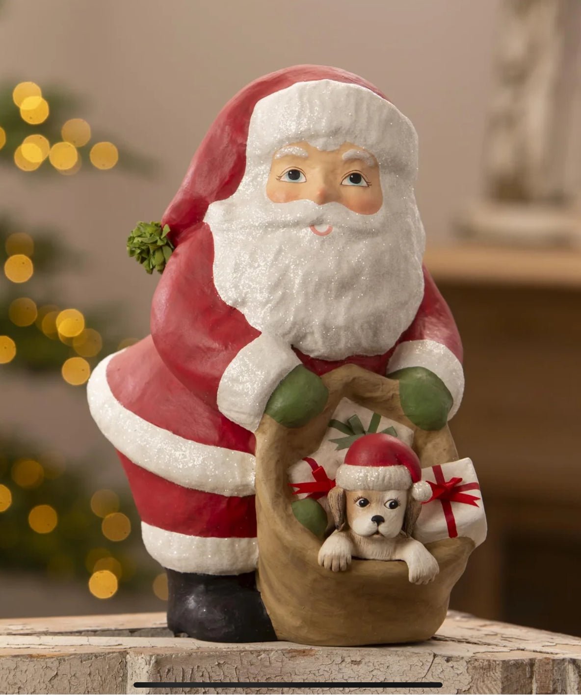 Bethany Lowe Christmas 13.5” Puppy for Christmas Santa TJ3317 - The Primitive Pineapple Collection