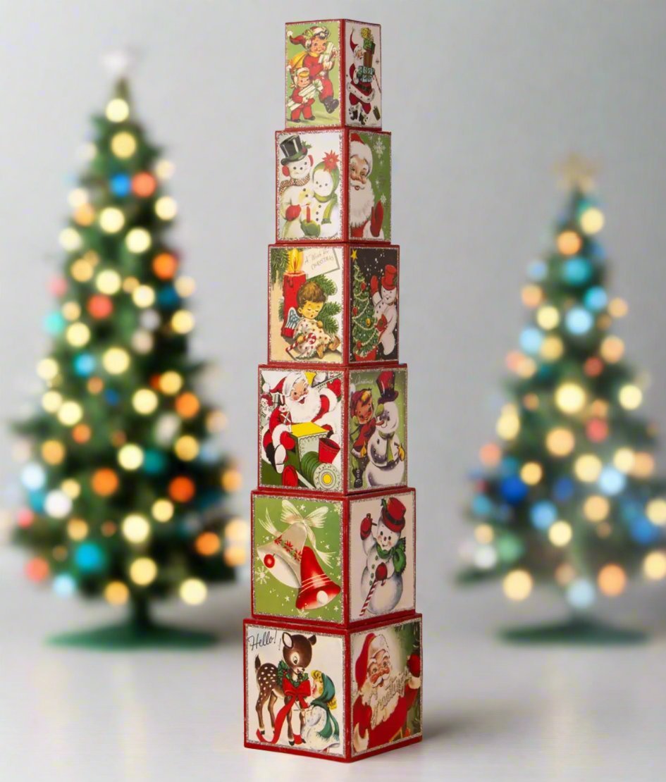 Bethany Lowe Christmas Retro 6 pc Kitschmas Stacking Blocks TL3364 - The Primitive Pineapple Collection